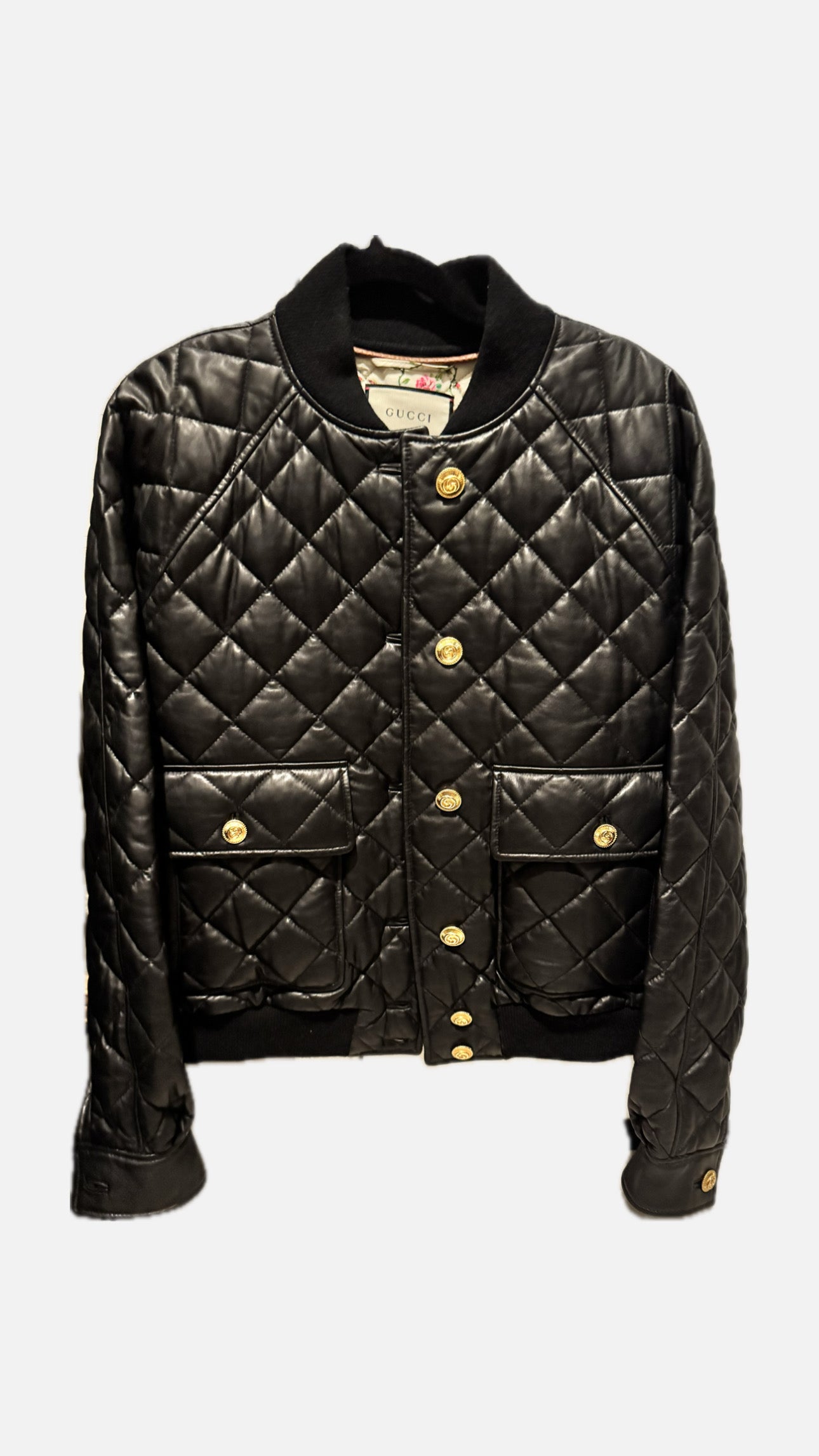 GUCCI Black Leather Bomber Jacket Size: 42 (Pre-Loved)