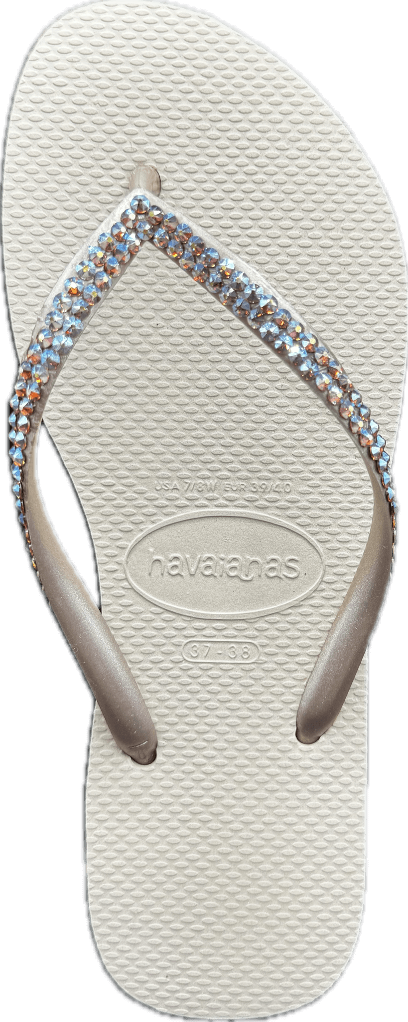 Slim Sand Grey & Light Golden Flip Flops | Light Colorado Topaz AB Crystals