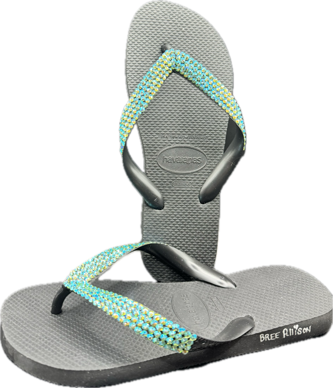 Top Black Flip Flops | Peridot Shimmer Crystals