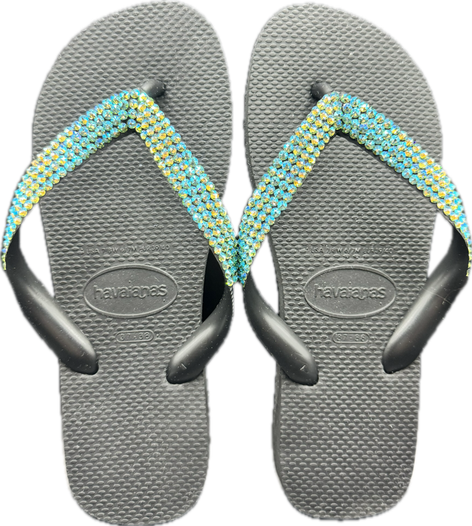 Top Black Flip Flops | Peridot Shimmer Crystals