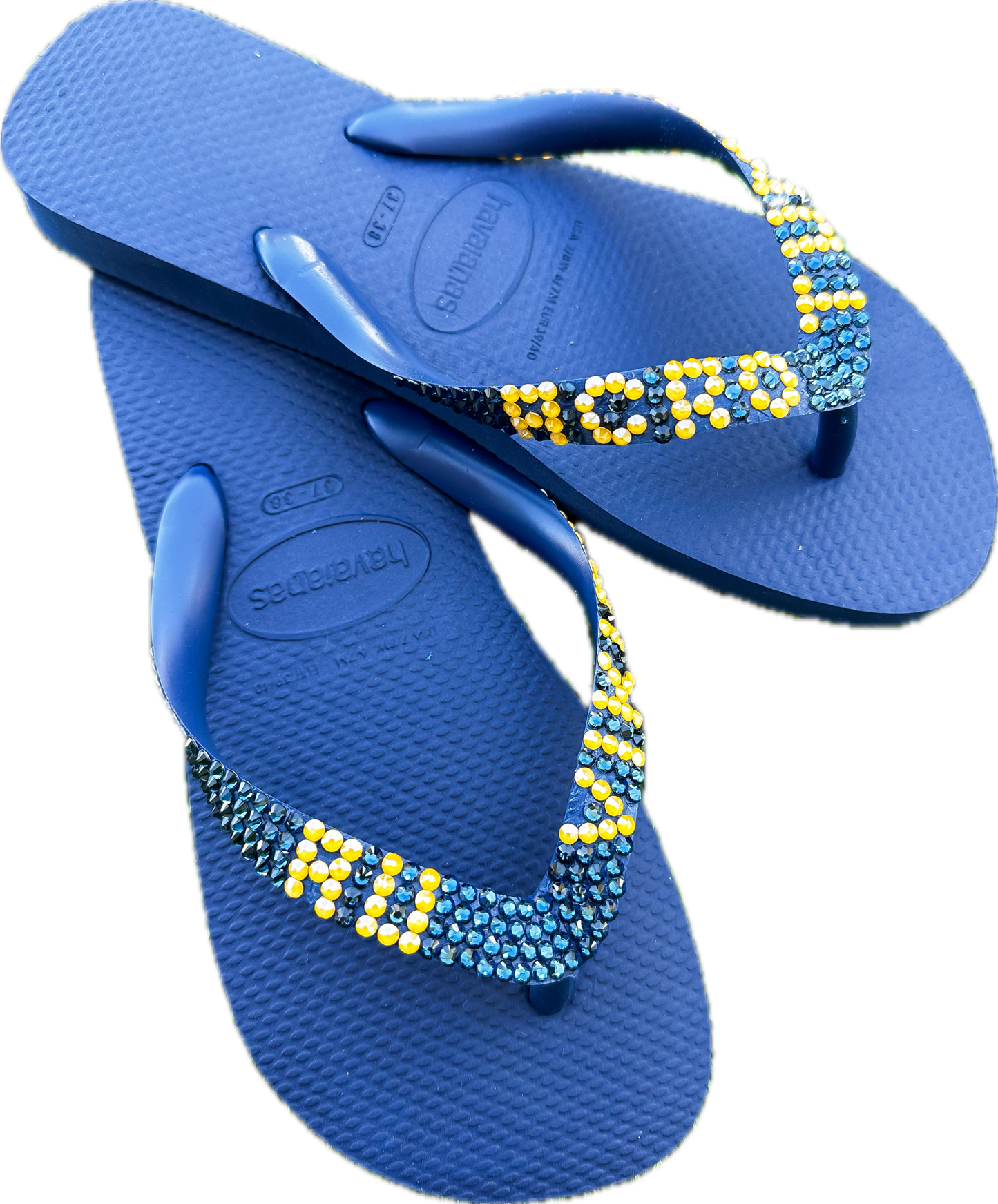 Top Navy Flip Flops | Montana & Buttercup Crystals (Augustana University)