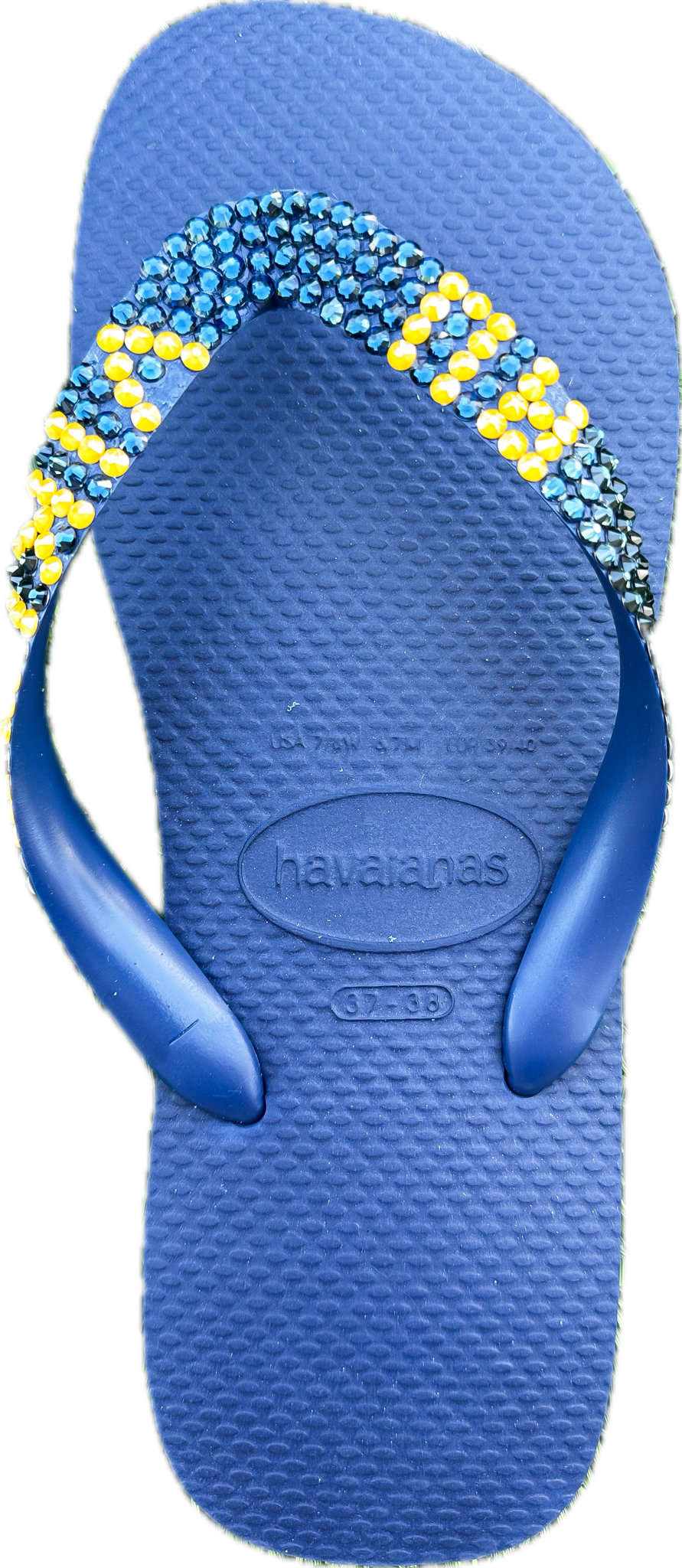 Top Navy Flip Flops | Montana & Buttercup Crystals (Augustana University)