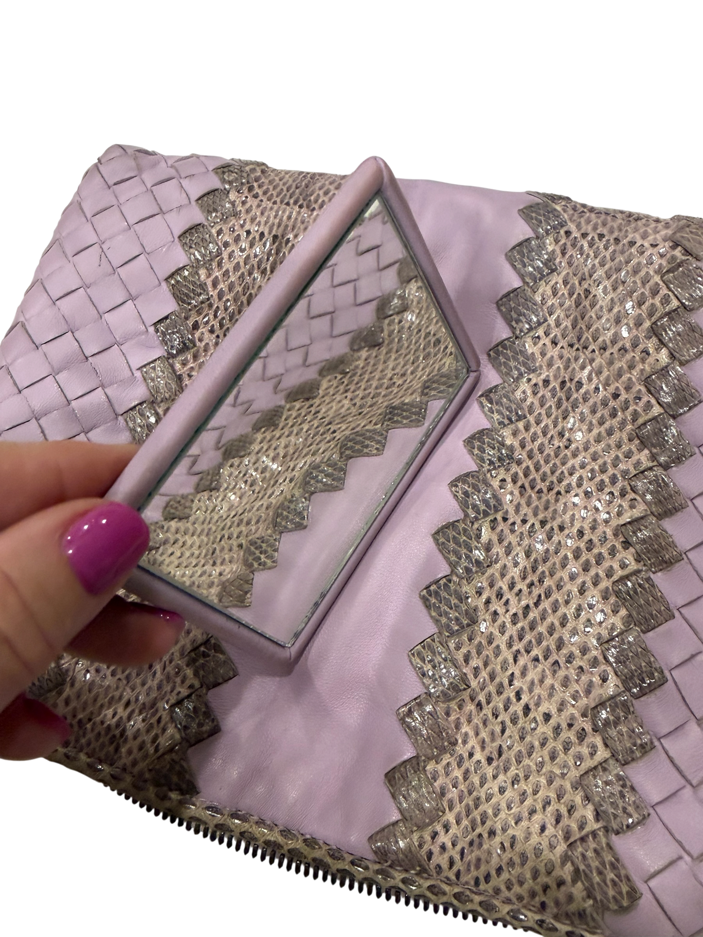 Bottega Veneta Vintage Lavender Intrecciato Leather & Snakeskin Crossbody Bag (Preloved)
