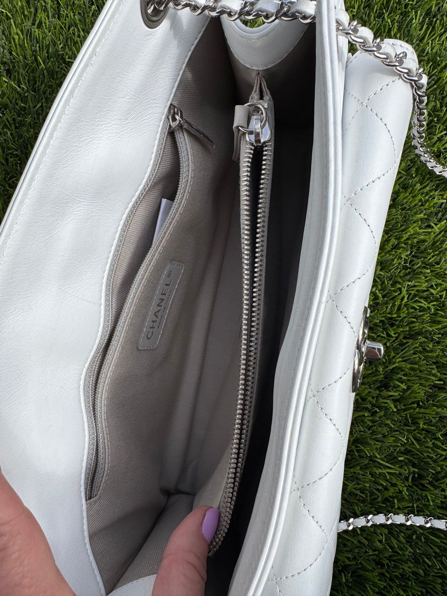 CHANEL White Calfskin Front Pocket CC Crossbody