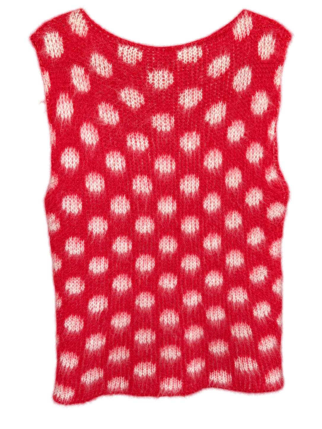 Marni Fuzzy Wuzzy Mohair Sweater Red Polka Dot Sleeveless Knit – Size 48/US 12 | NWT