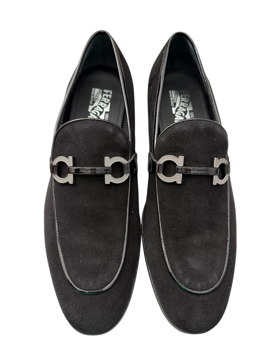 Salvatore Ferragamo Gancini Suede Loafers – Black | Made in Italy | Size 10 (New)