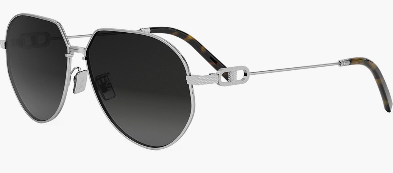 Christian Dior Geometric Aviator Sunglasses – Silver Metal Frame | Grey Gradient Lenses | Tortoise Tips | New in Case