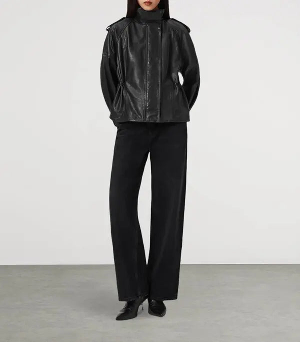 AllSaints Serene Black Lamb Leather Jacket – Large – New With Tags