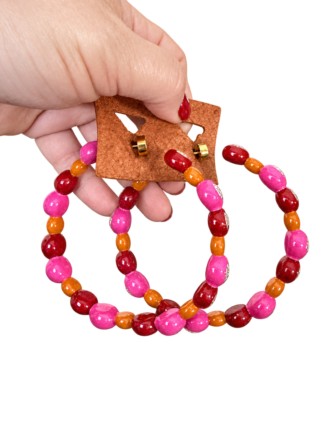 Marni Crystal-Embellished Beaded Hoop Earrings | Pink, Burgundy & Orange | New with Dustbag