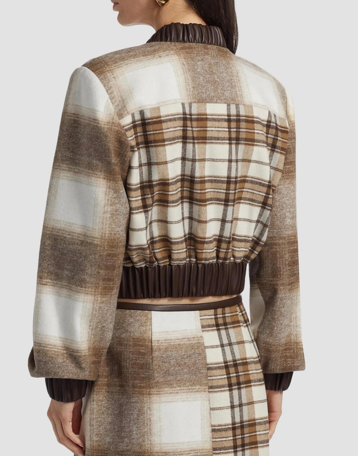 TOCCIN Mixed Plaid Bomber Jacket – Brown & Cream | XL | NWT | $625