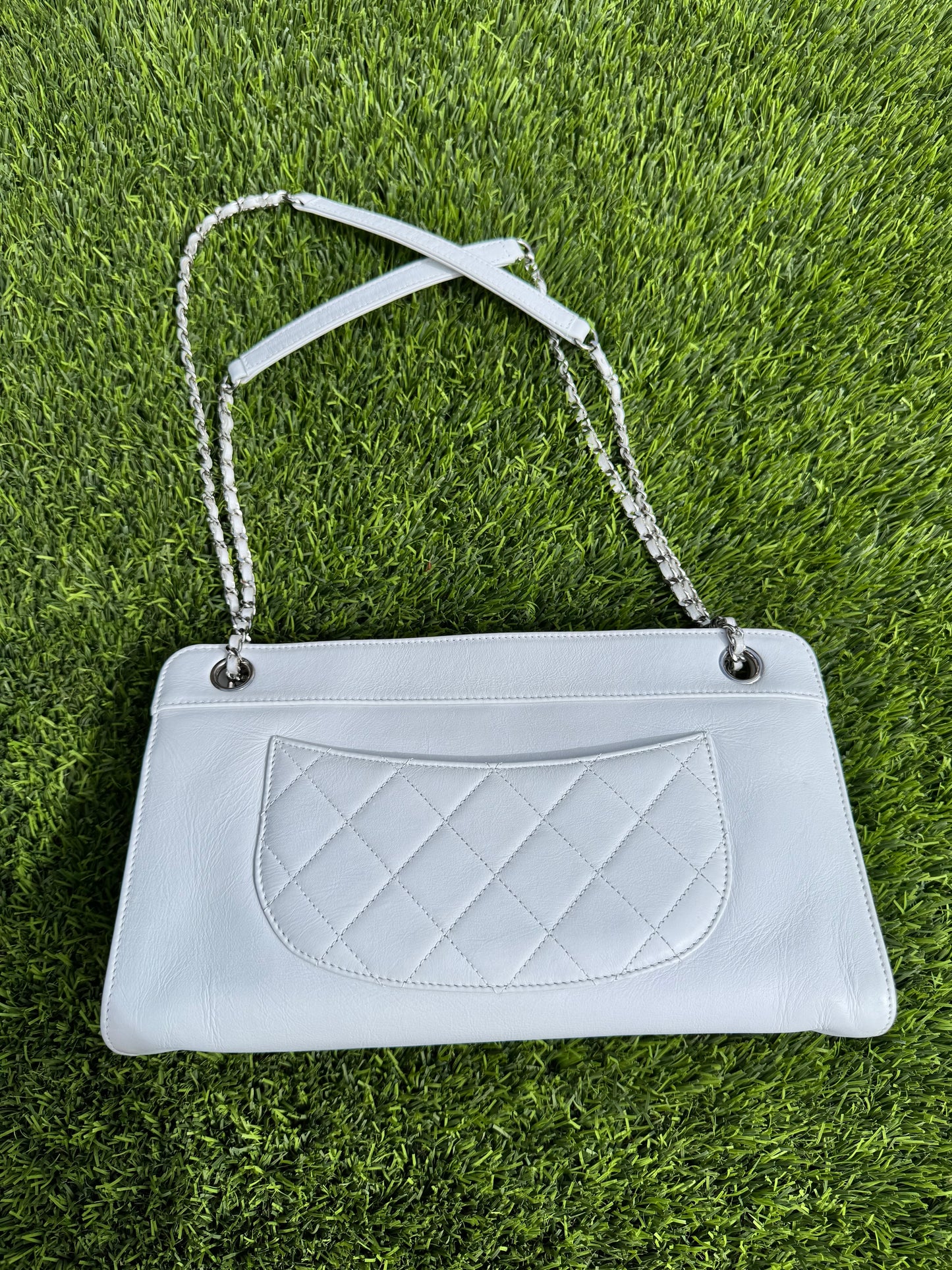 CHANEL White Calfskin Front Pocket CC Crossbody