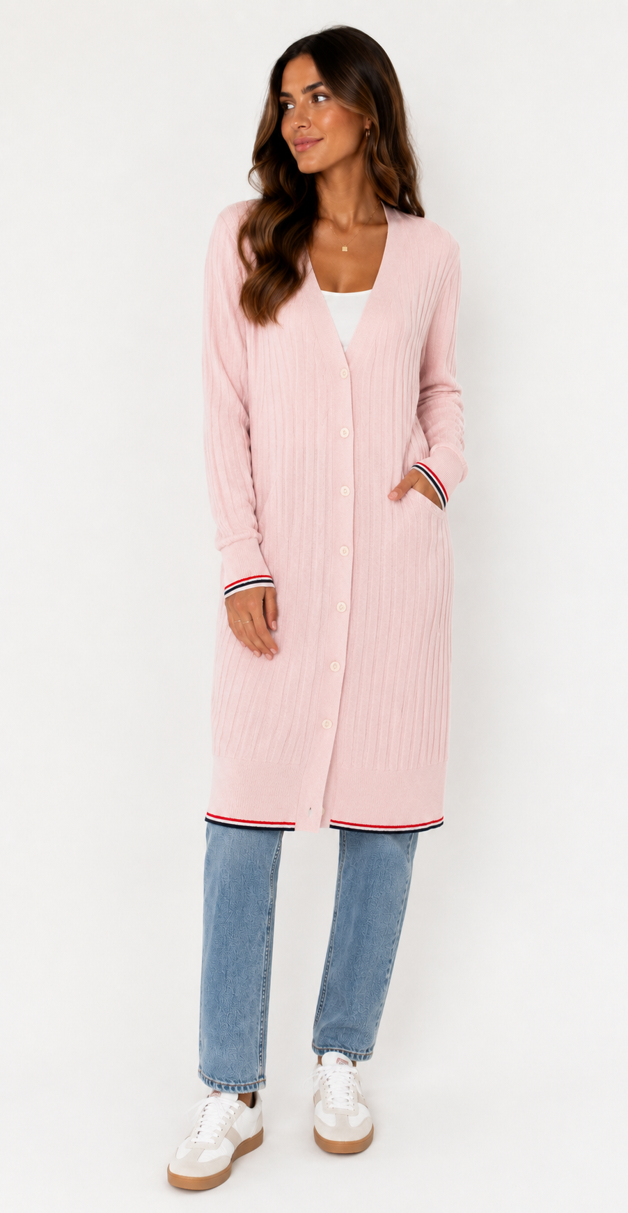Thom Browne Pink 100% Cashmere Longline Cardigan Size 42 NWT