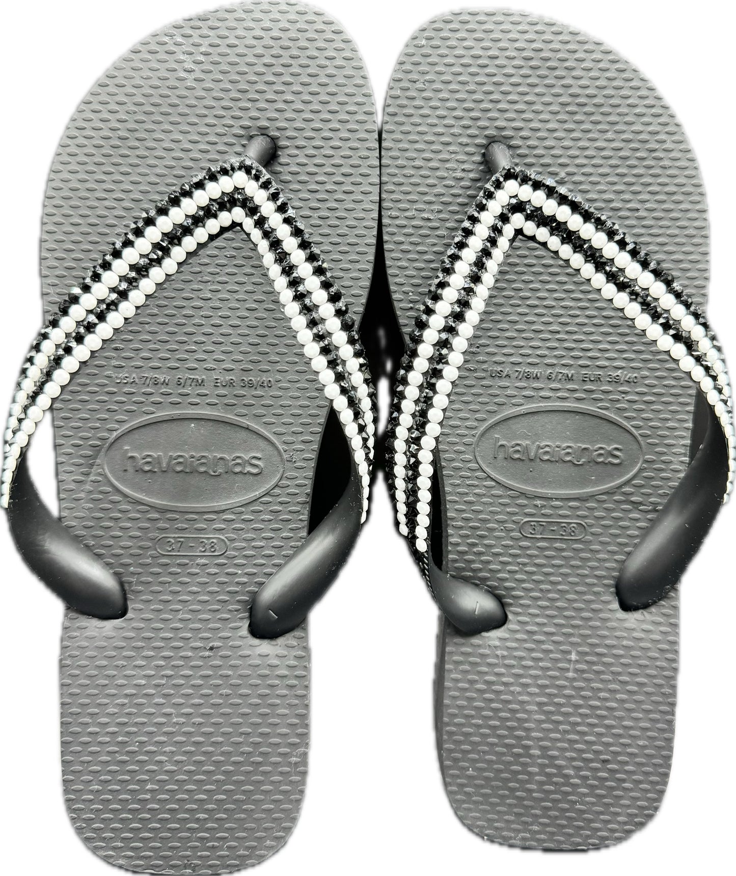 Top Black Flip Flops | Jet & White Chalk Crystals