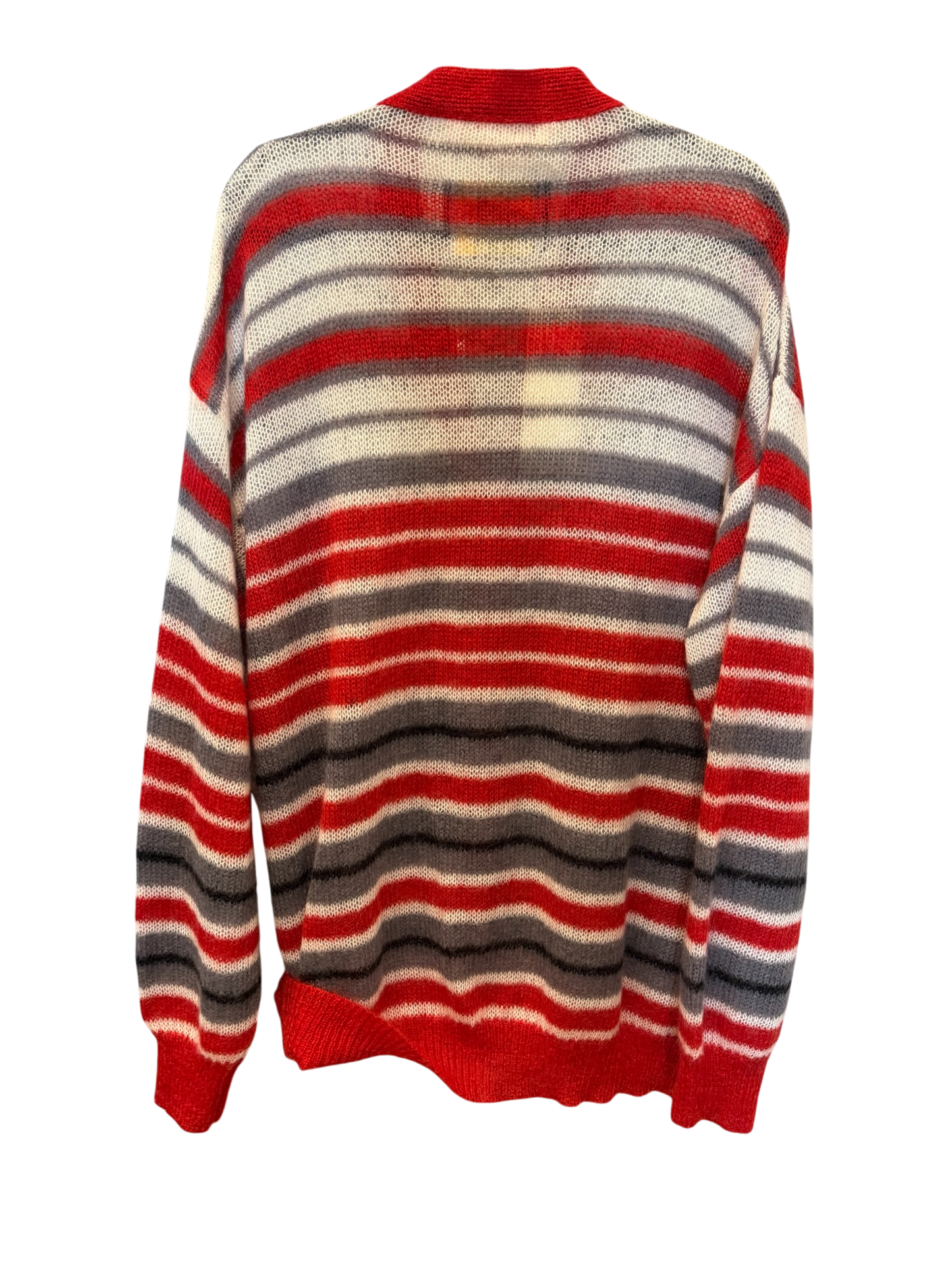 Marni Mohair Blend Striped Cardigan Size 56 Oversized Red Grey Fuzzy Knit Made in Italy | NWT