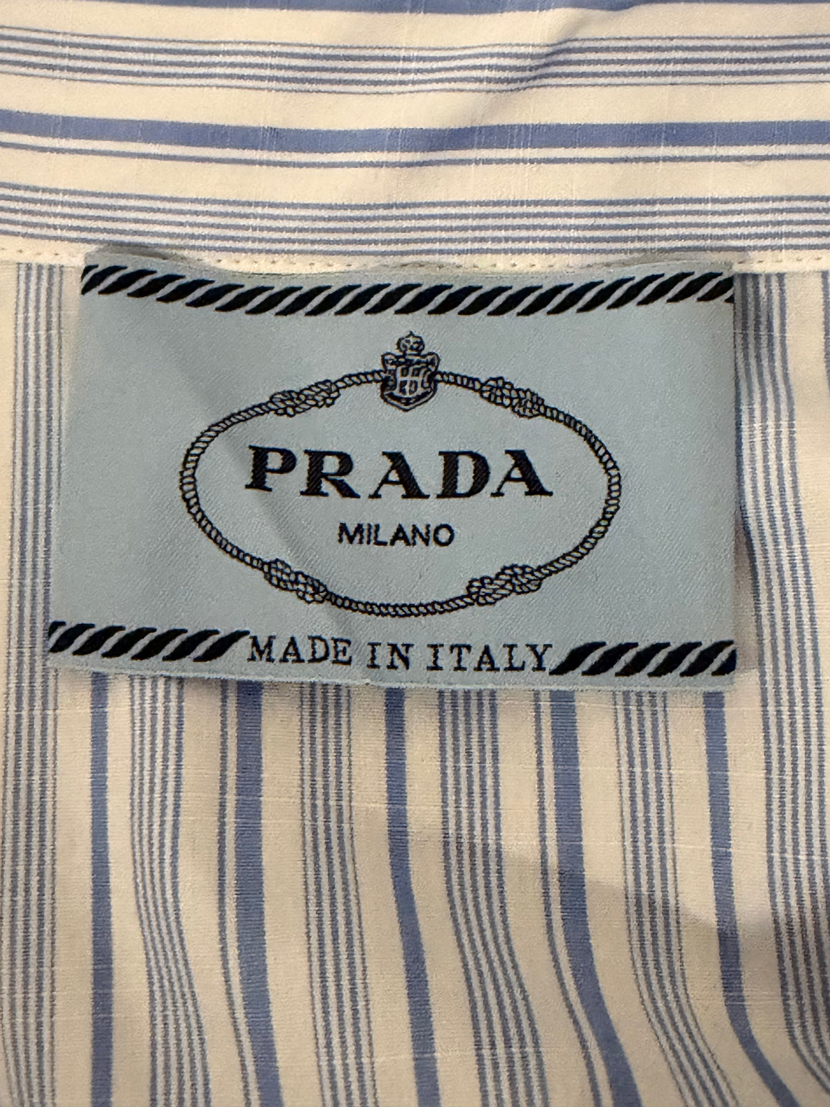 Prada Ruffle-Trimmed Striped Cotton Shirt Dress | IT 48 / US 12