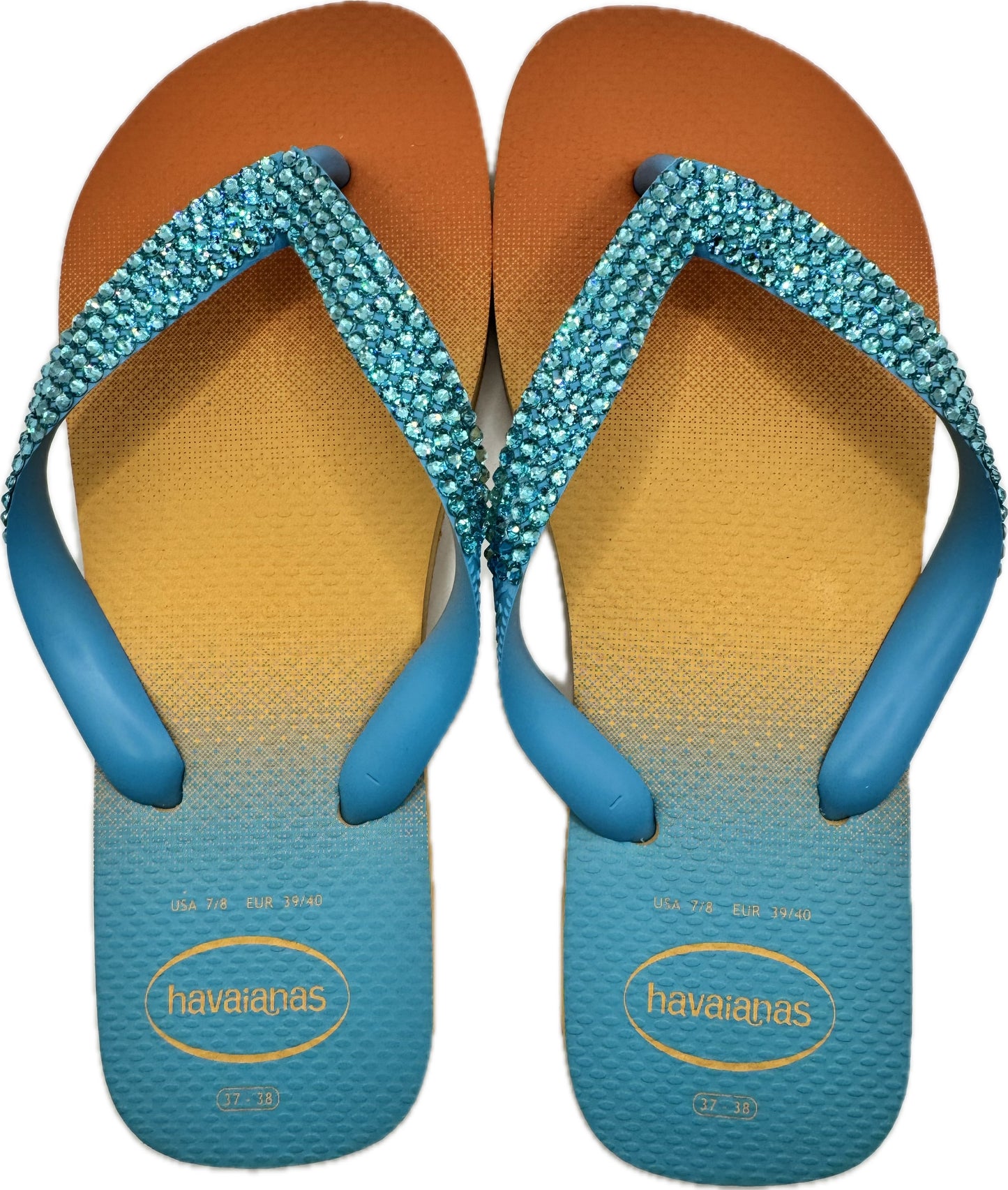 Top Turquoise & Peach Flip Flops | Light Turquoise Crystals