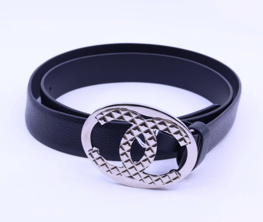 CHANEL Black Caviar CC Logo Belt
