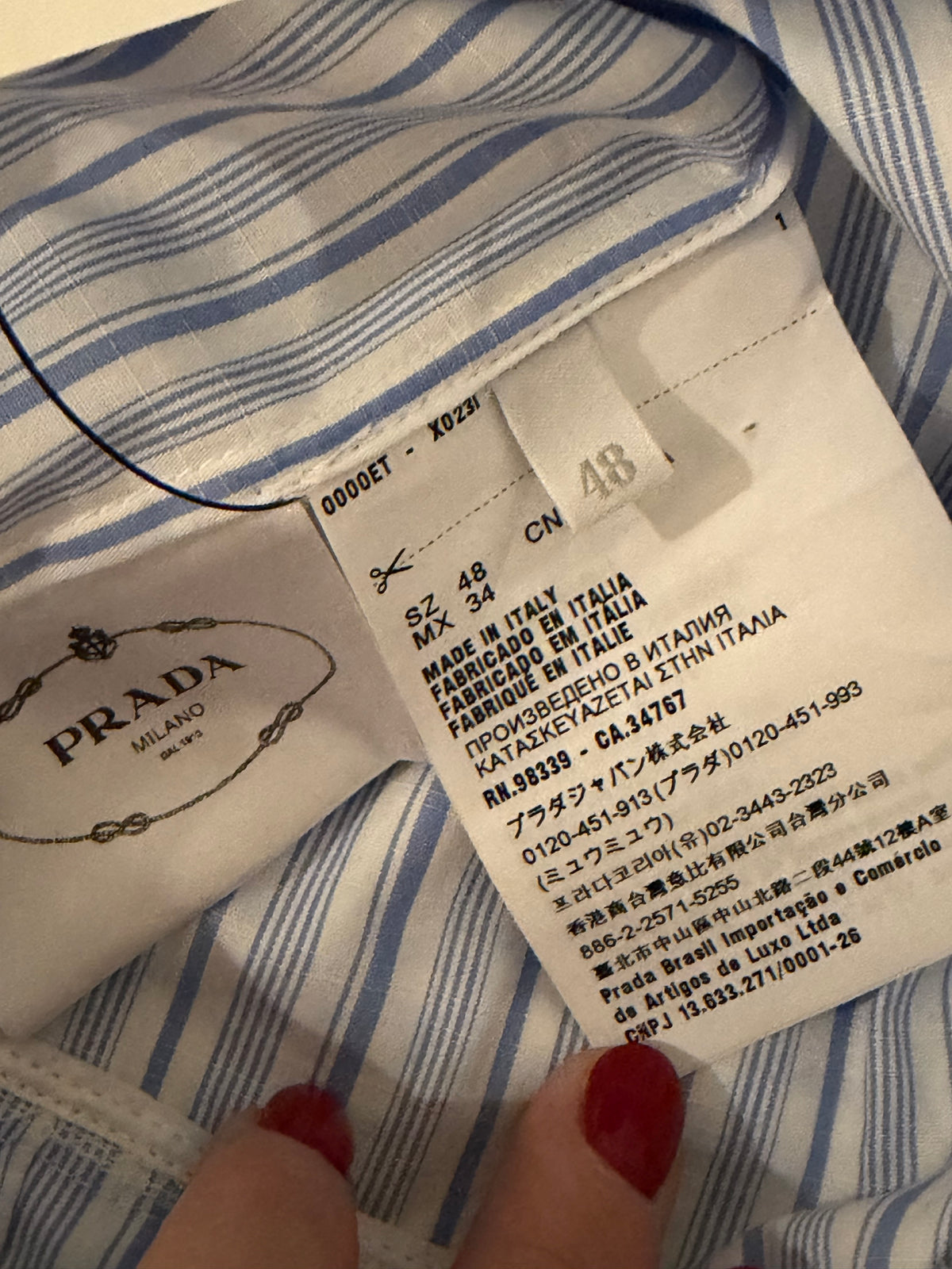 Prada Ruffle-Trimmed Striped Cotton Shirt Dress | IT 48 / US 12