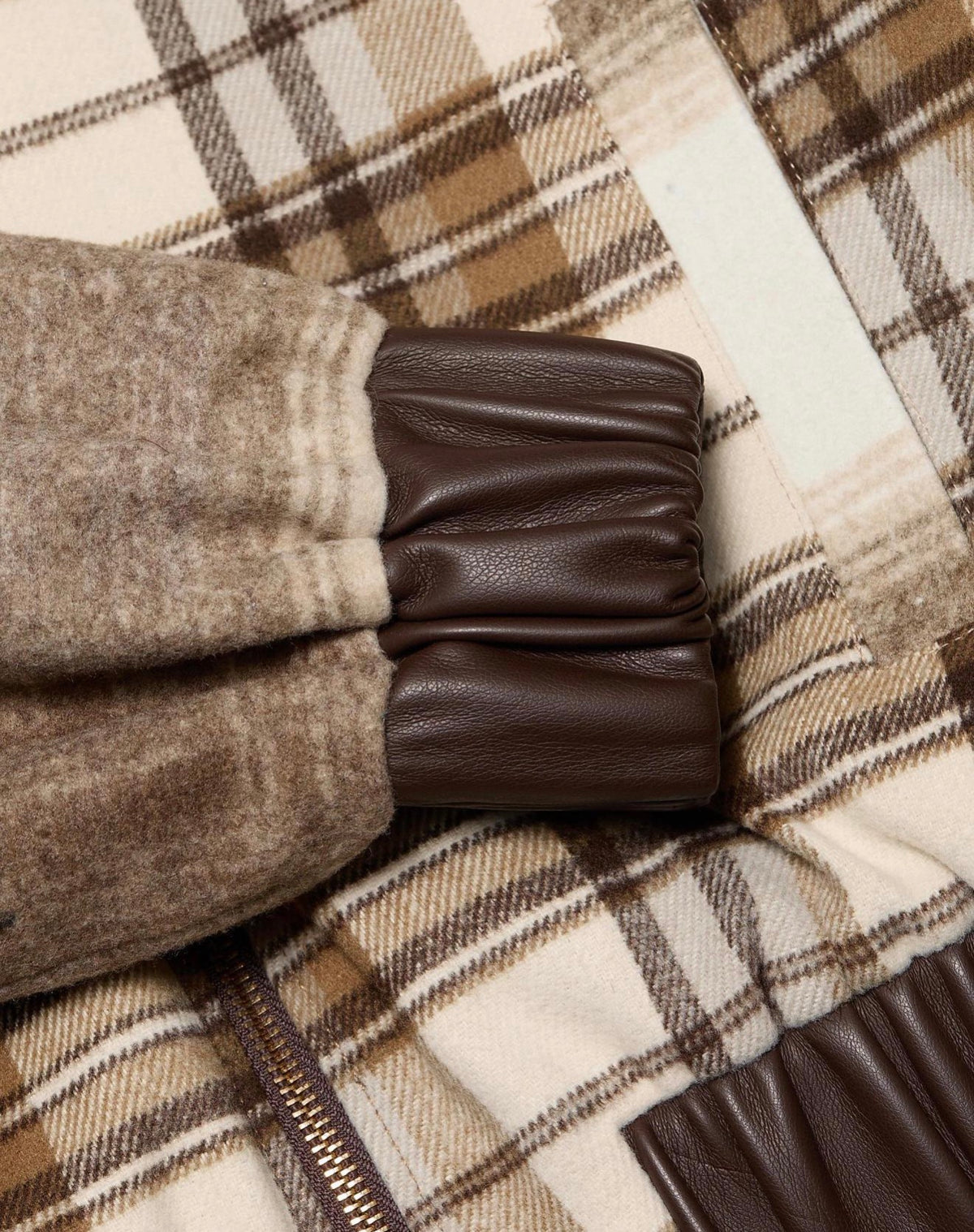 TOCCIN Mixed Plaid Bomber Jacket – Brown & Cream | XL | NWT | $625