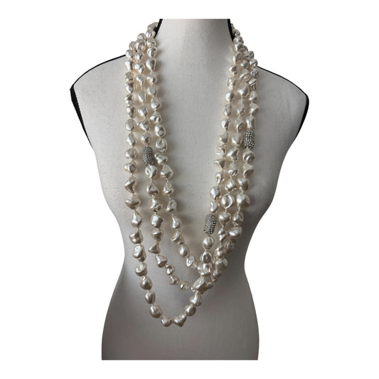 Kenneth Jay Lane Multi-Strand Baroque Pearl Statement Necklace with Crystal Pavé Accents | NWT