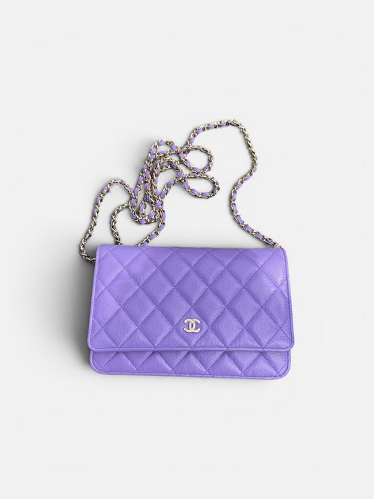 CHANEL Lavender Caviar Classic Wallet on Chain (WOC)