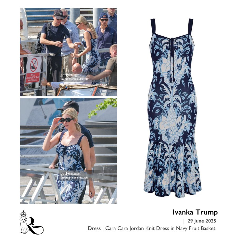 Cara Cara Jordan Knit Dress Navy Fruit Basket Blue White Resort Midi Dress | Size: Large