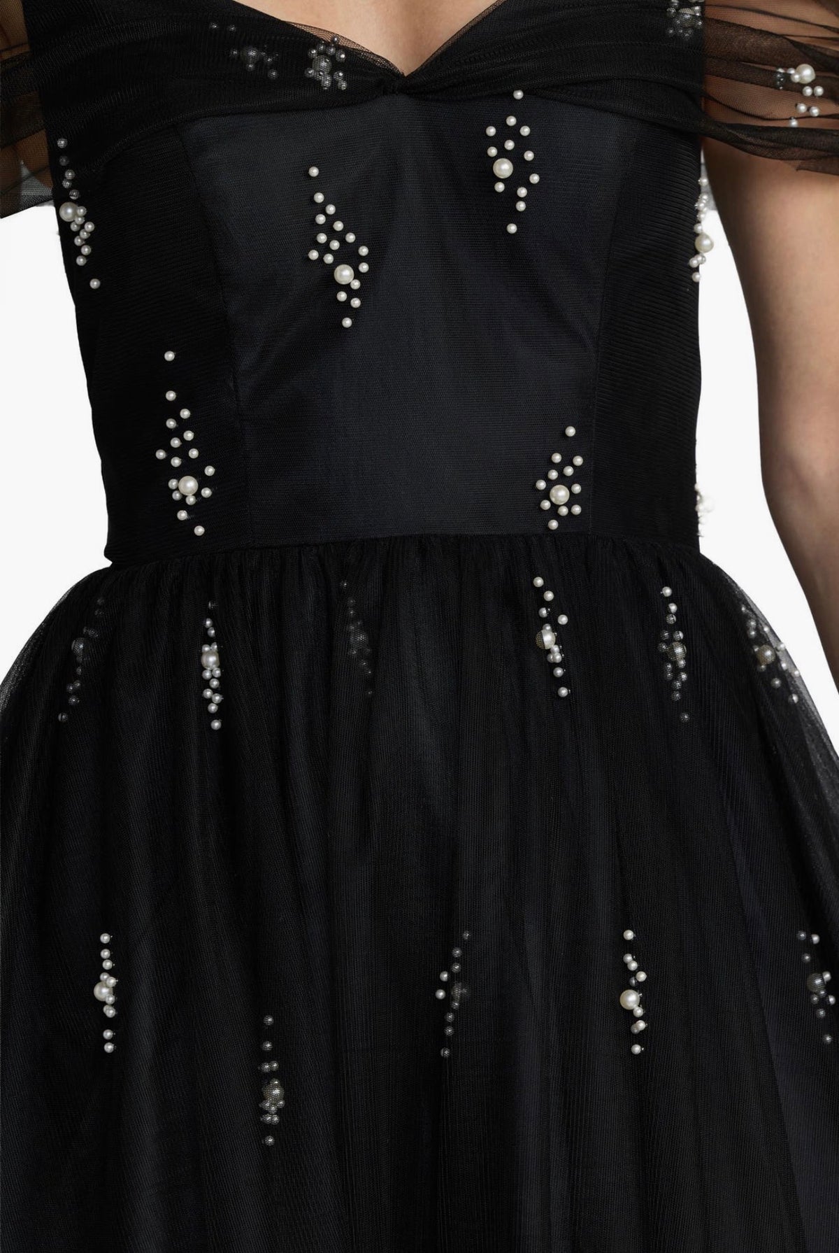 Ieena for Mac Duggal Pearl-Embellished Black Tulle Ball Gown – Size 8 NWOT