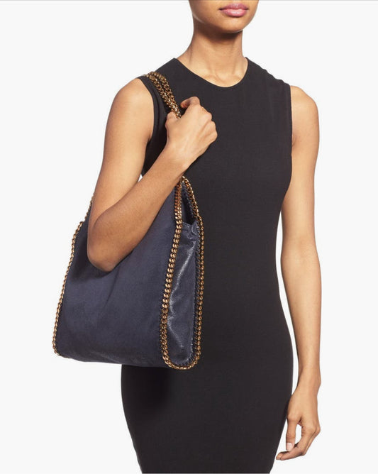 STELLA MCCARTNEY Falabella Navy Tote with Gold chain (New)