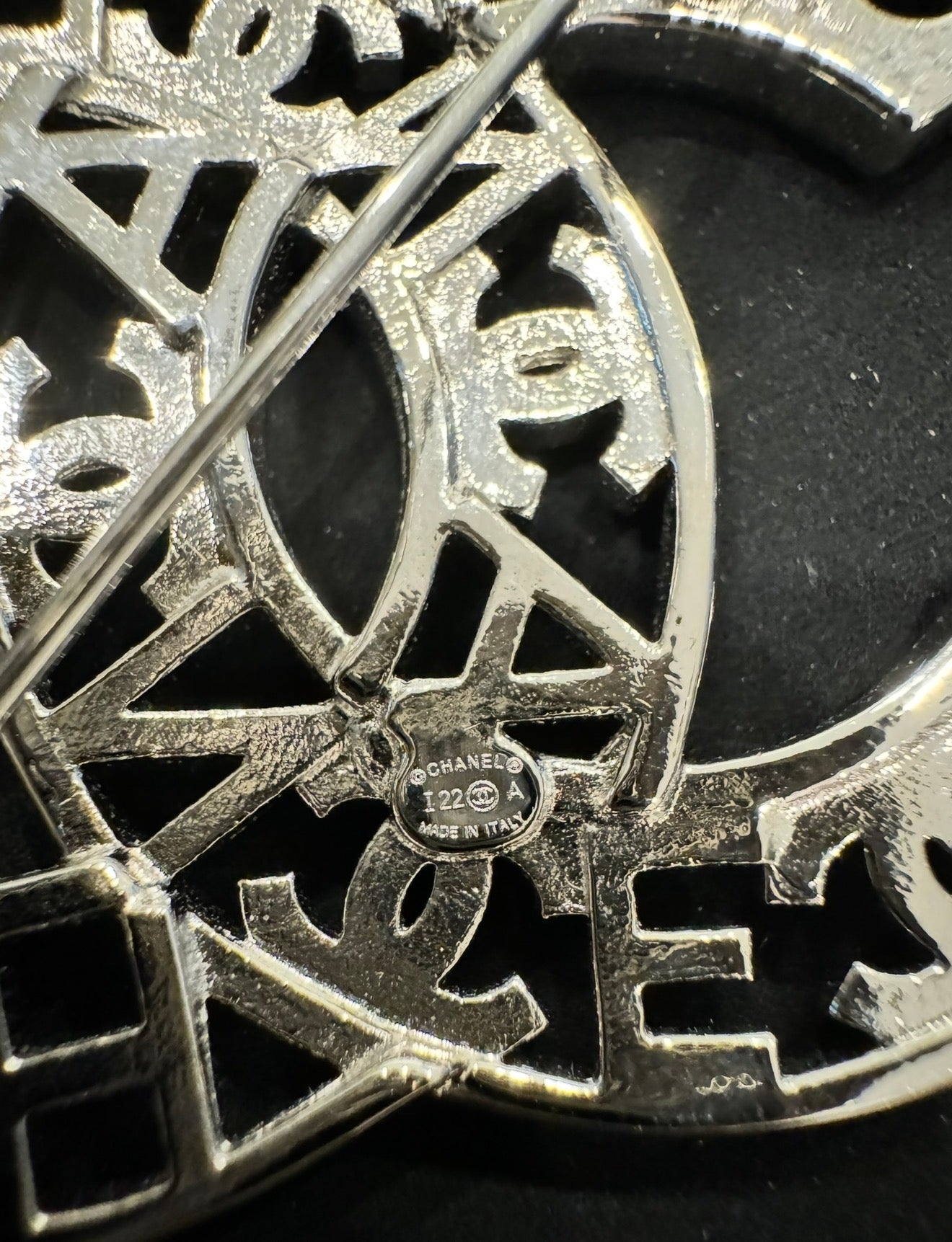 CHANEL Crystal Coco CC Logo Brooch Silver 22A