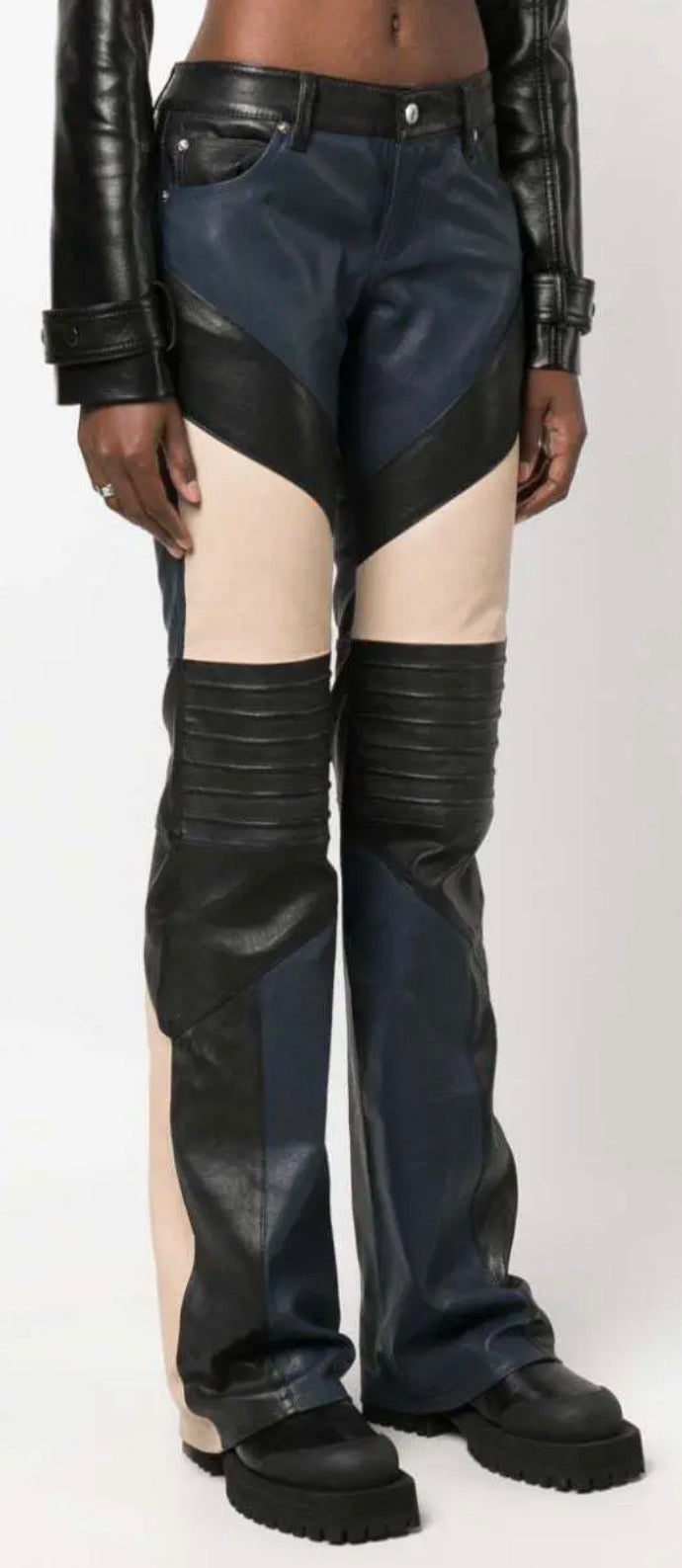 Zadig & Voltaire Paulin Mix Cuir Colorblock Leather Jeans Size 42 NWT