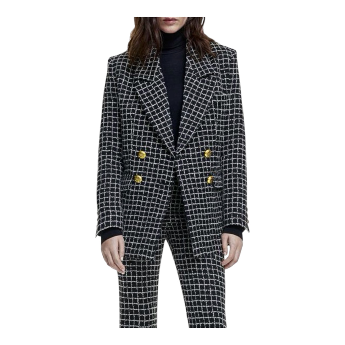 Smythe Oversized Double-Breasted Blazer – Black & White Windowpane – Large – NWT