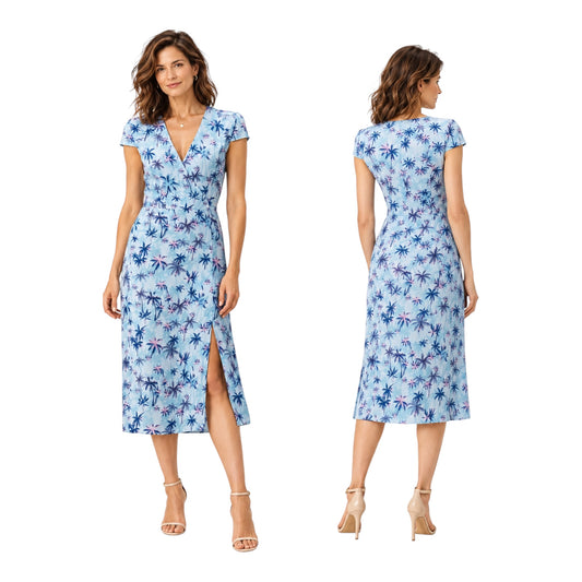 Zadig & Voltaire Blue Palm Print Silk Midi Dress | Size Medium