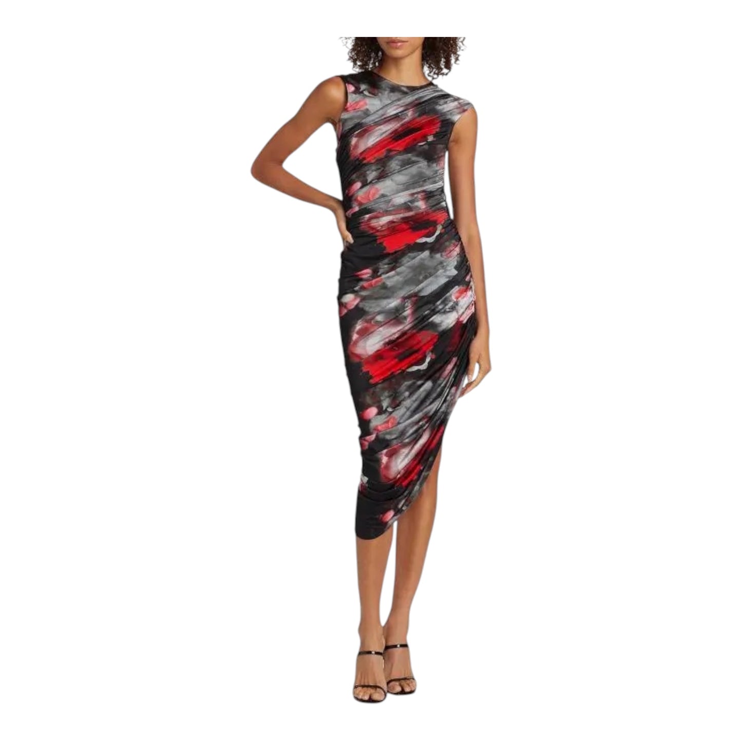 Prabal Gurung Ruched Abstract Floral Midi Dress | Size: Large | NWT