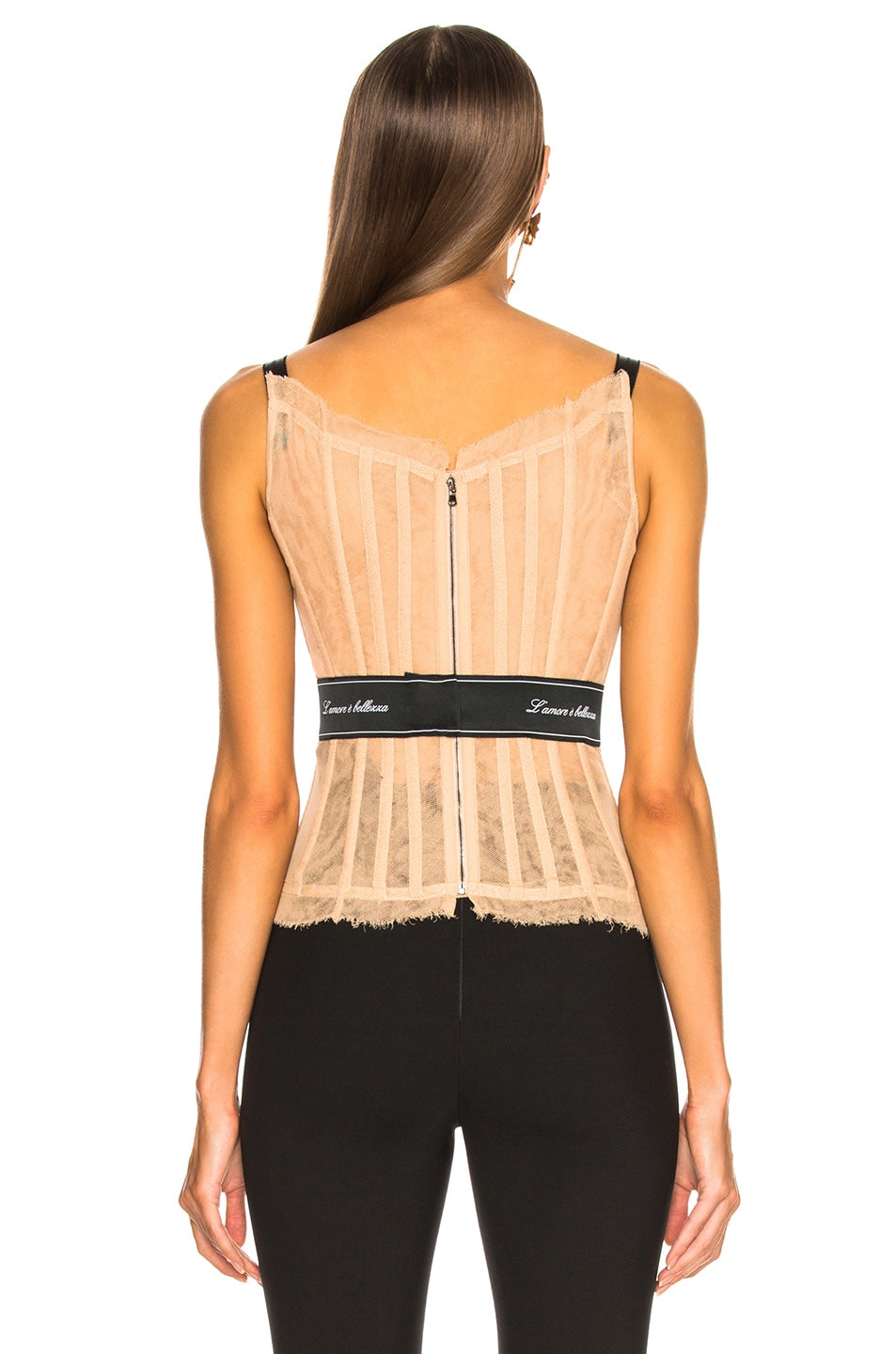 Dolce & Gabbana Nude Sheer Corset Bustier Top with Black Straps | NWT IT 48 | US 12