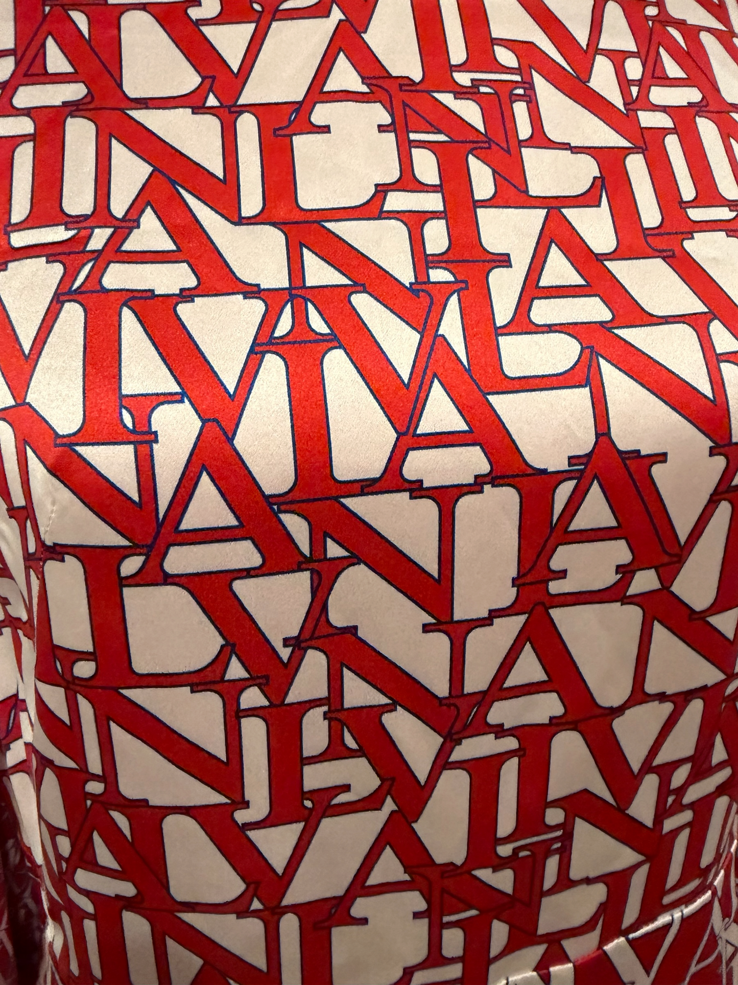 Lanvin Ruby Silk Logo Print Dress with Sheer Sleeves Size 48/US 12
