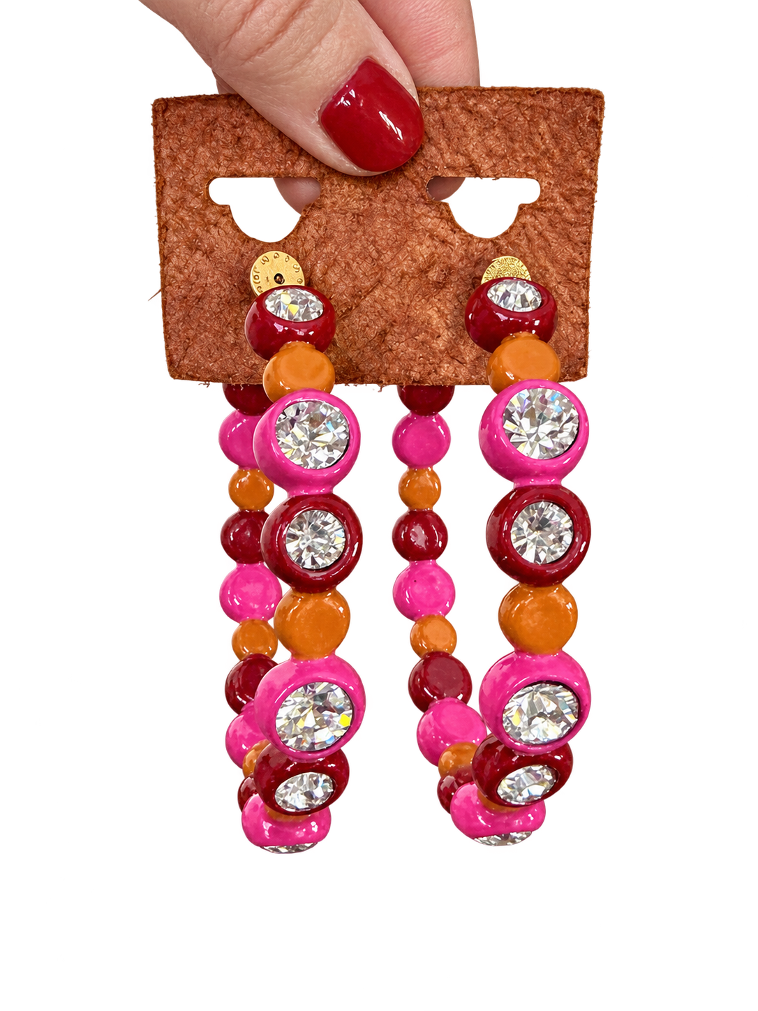 Marni Crystal-Embellished Beaded Hoop Earrings | Pink, Burgundy & Orange | New with Dustbag