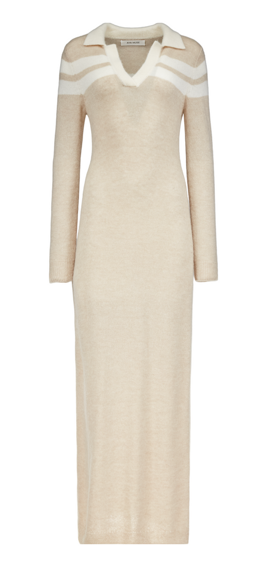 Aya Muse Taupe Cream Sweater Dress Size: Large (New)