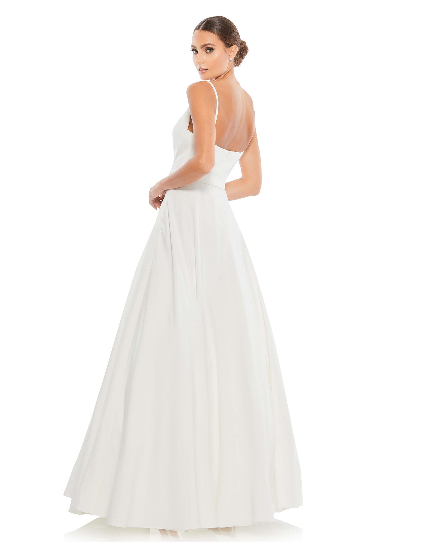 MAC DUGGAL Classic White A-Line V-Neck Ballgown (New) Size: 12