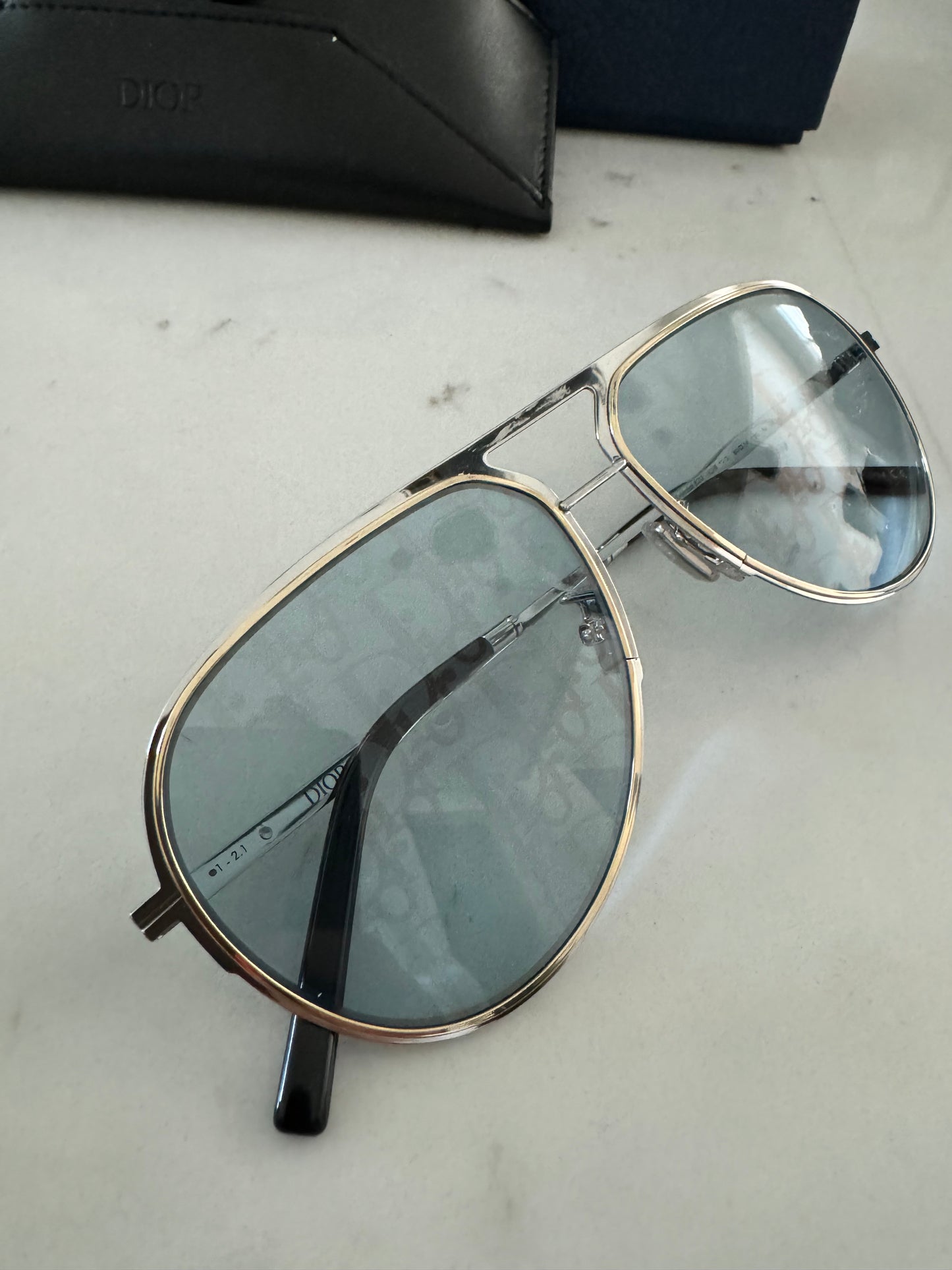 CHRISTIAN DIOR Essential Aviator Tinted Sunglasses in Blue Palladium/Silver Sunglasses (NEW)