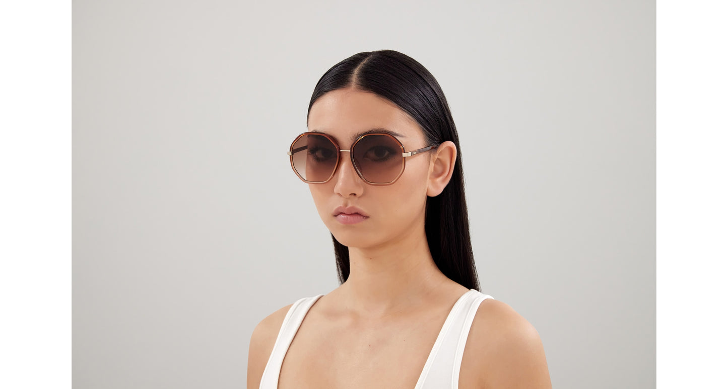 Chloé Oversized Gradient Sunglasses – Amber Transparent Frame | Gold Hardware | Luxe Boho Chic | New