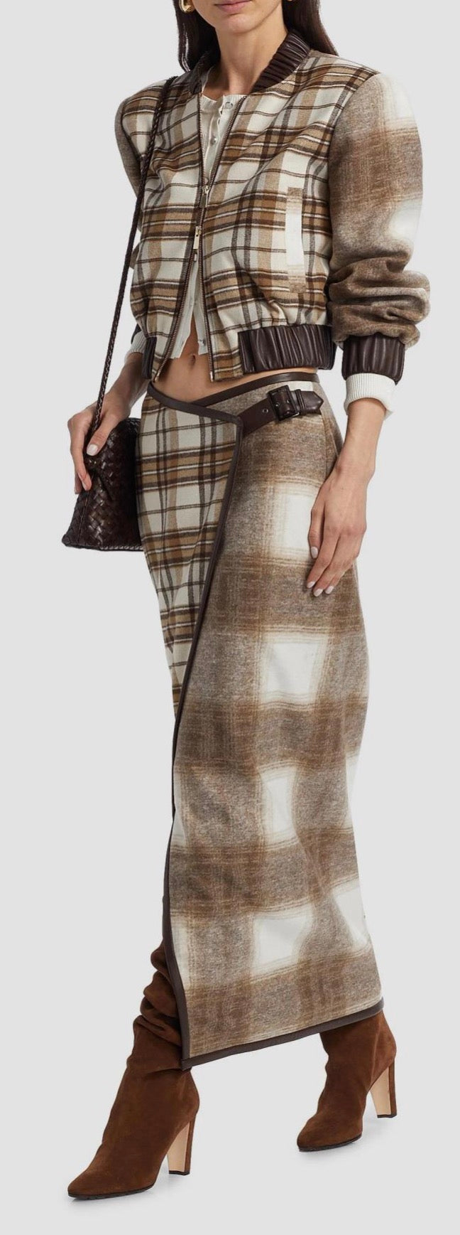 TOCCIN Mixed Plaid Bomber Jacket – Brown & Cream | XL | NWT | $625