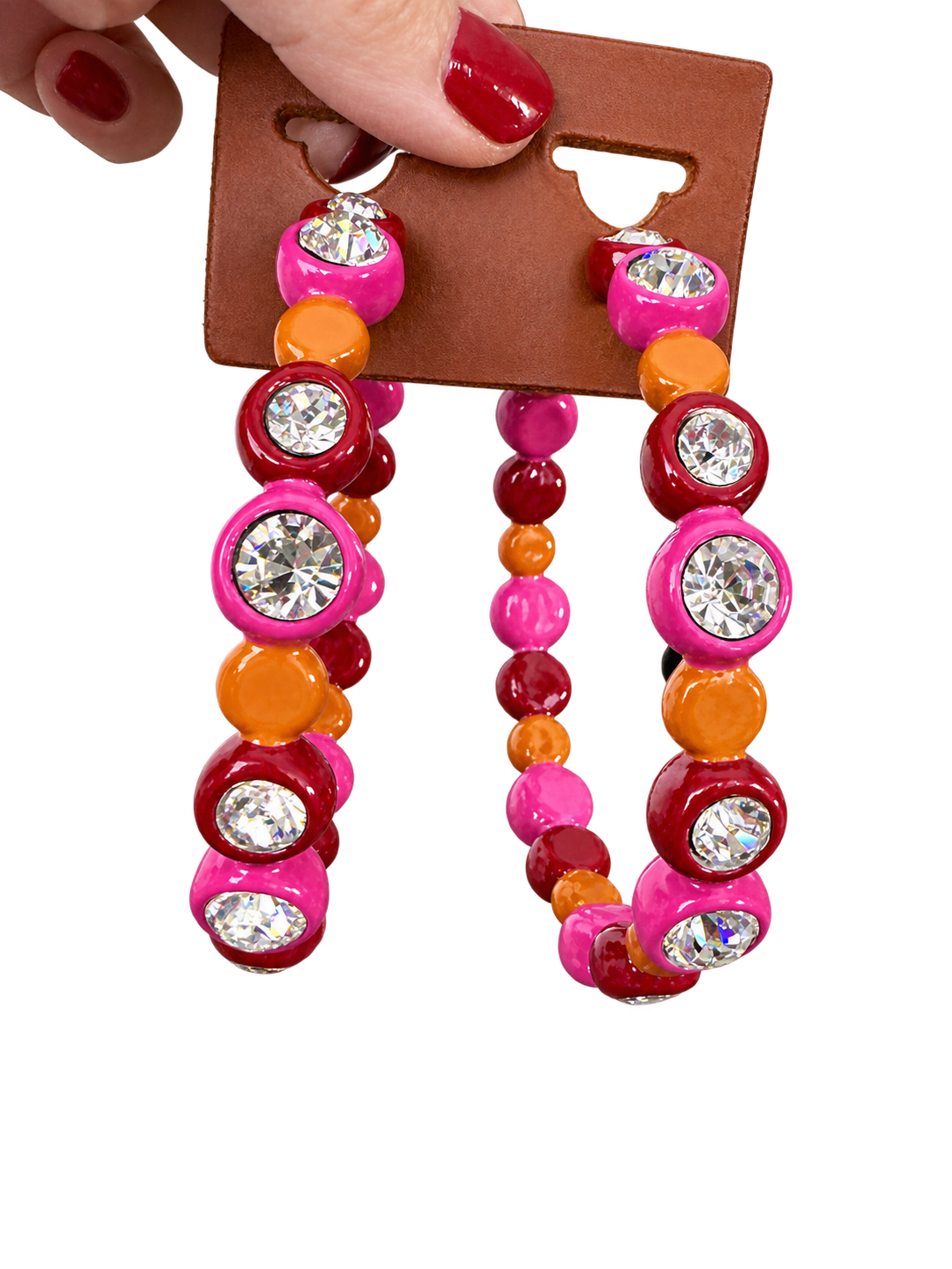 Marni Crystal-Embellished Beaded Hoop Earrings | Pink, Burgundy & Orange | New with Dustbag