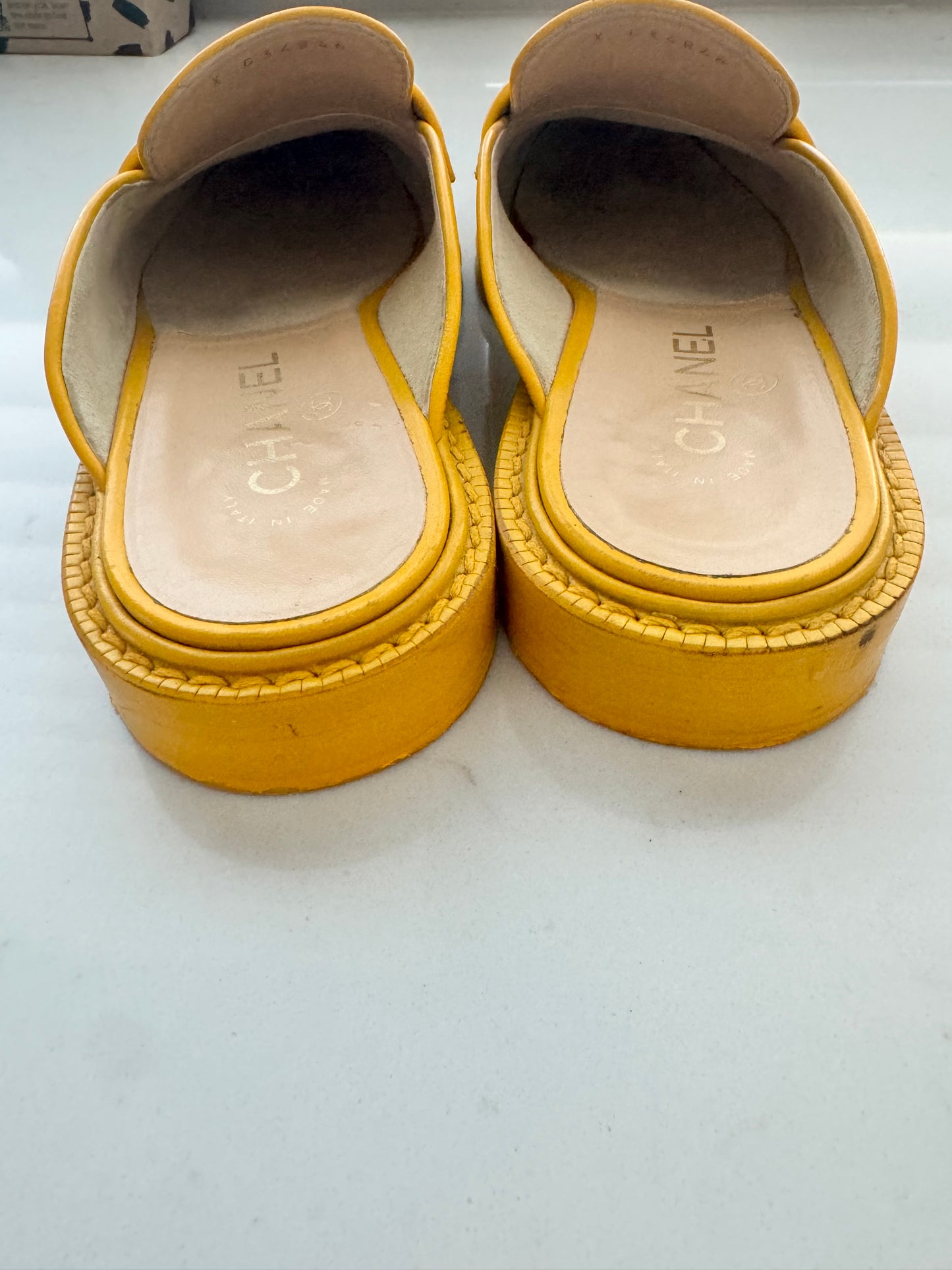 2019 Chanel "Pharrell" Jaune Leather Mules (Pre-Loved) Size: 7