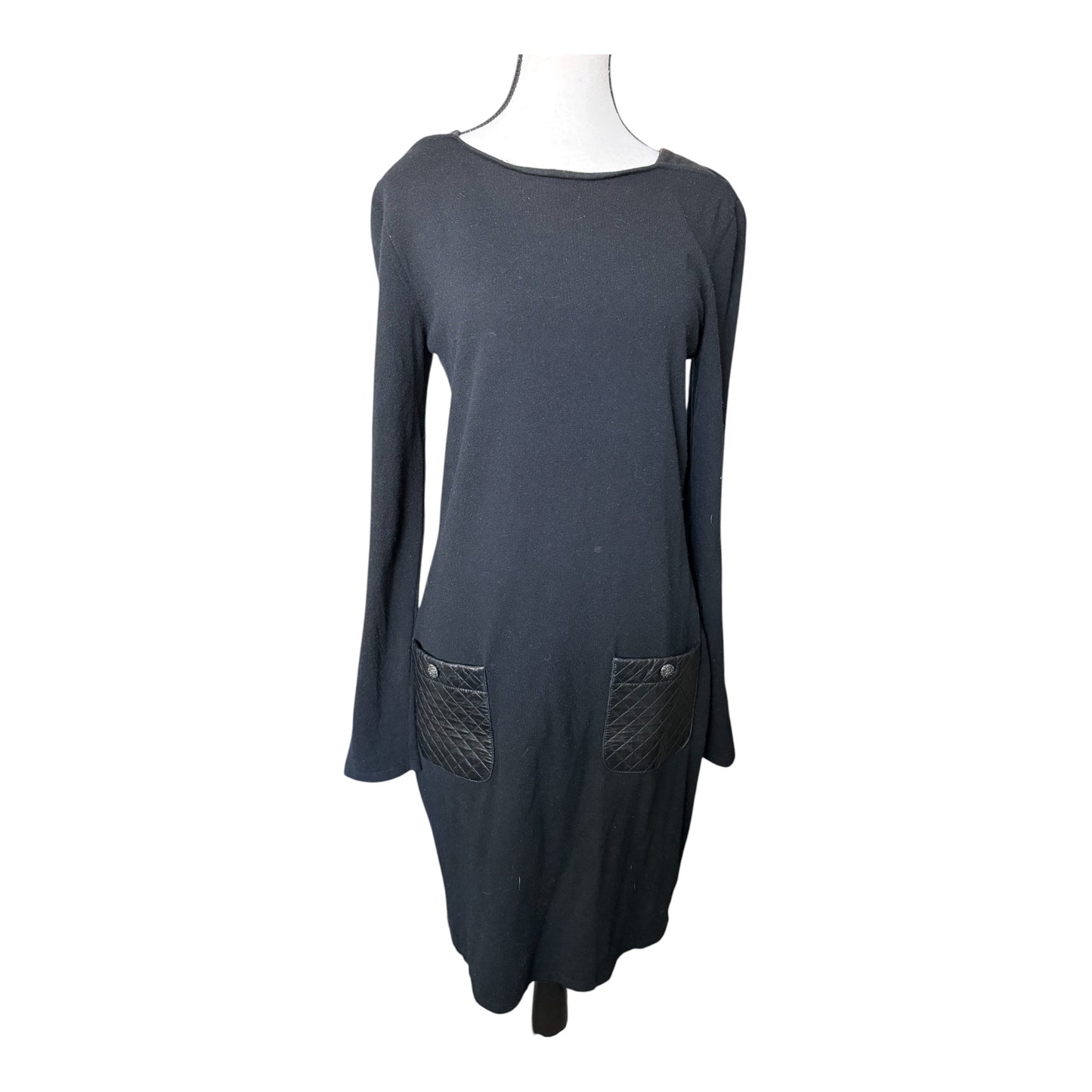 Chanel Vintage 2014 Wool|Cashmere Dress with Quilted Lambskin Leather Trim | Black | FR 40 | US 8