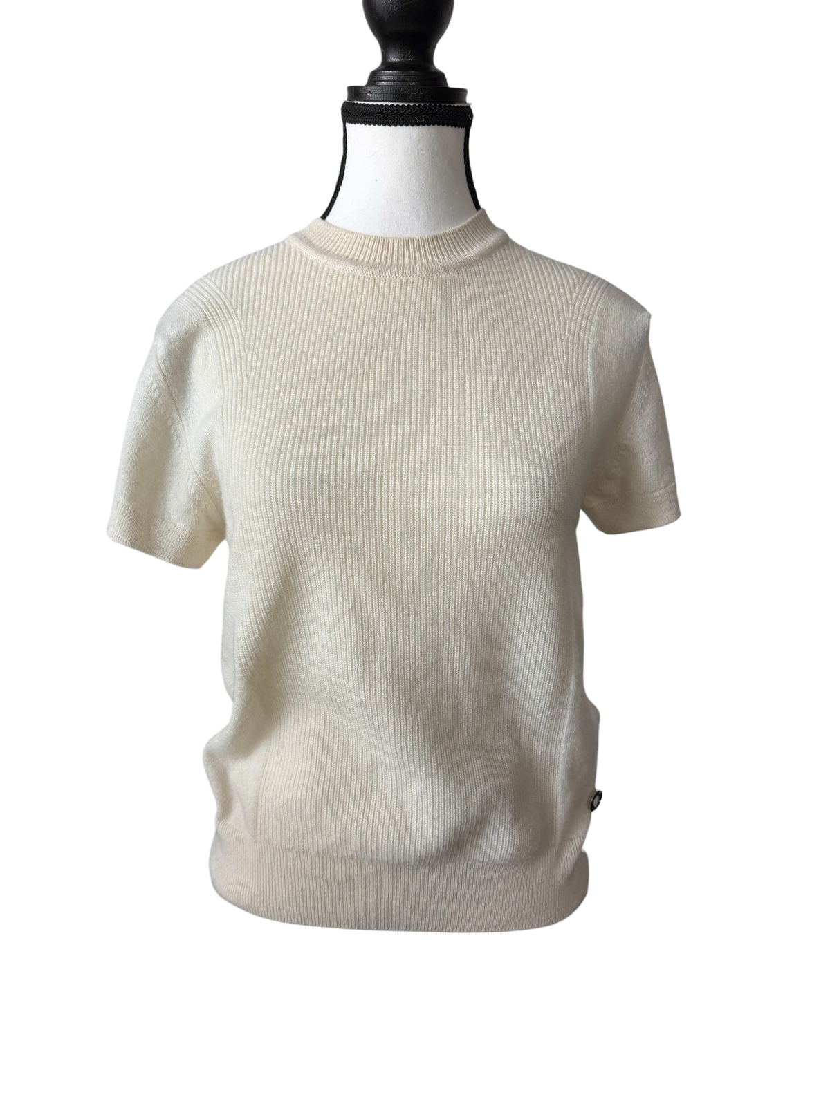 Hermès Cream Cashmere Short Sleeve Sweater – Size 36 / US 4 – COA Included