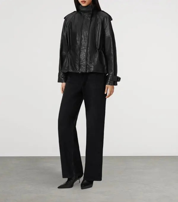 AllSaints Serene Black Lamb Leather Jacket – Large – New With Tags
