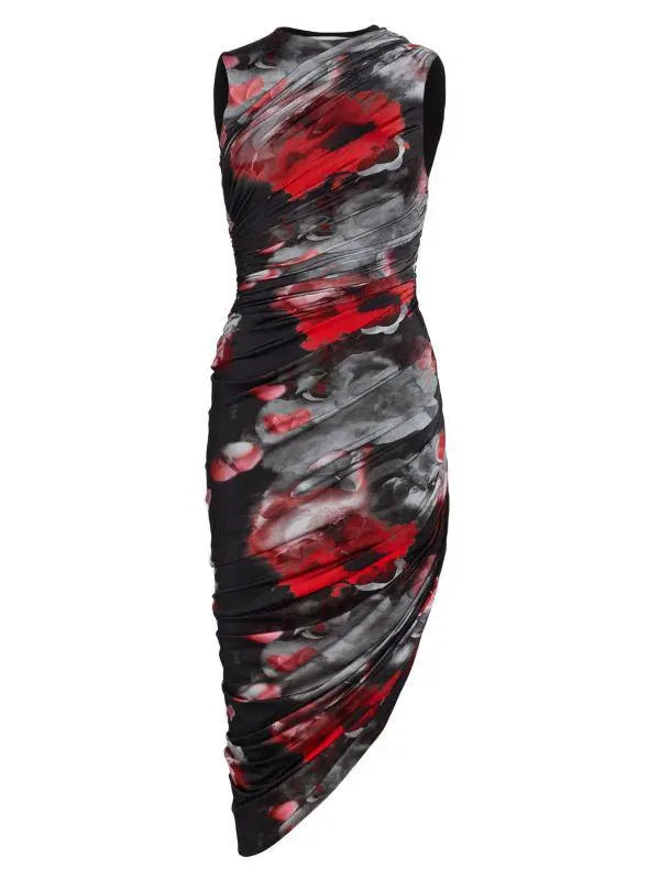 Prabal Gurung Ruched Abstract Floral Midi Dress | Size: Large | NWT
