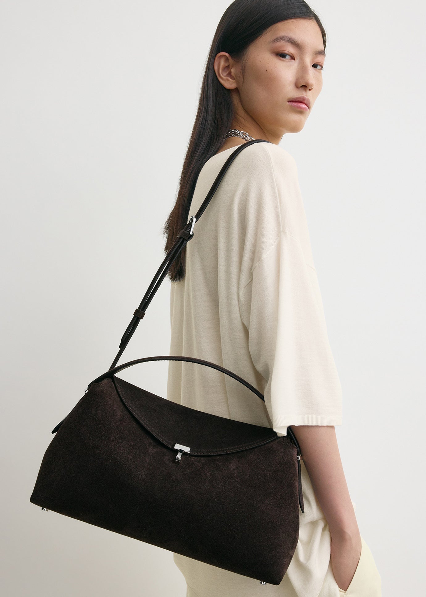 TOTEME T-Lock Suede Top Handle Bag Black NWT