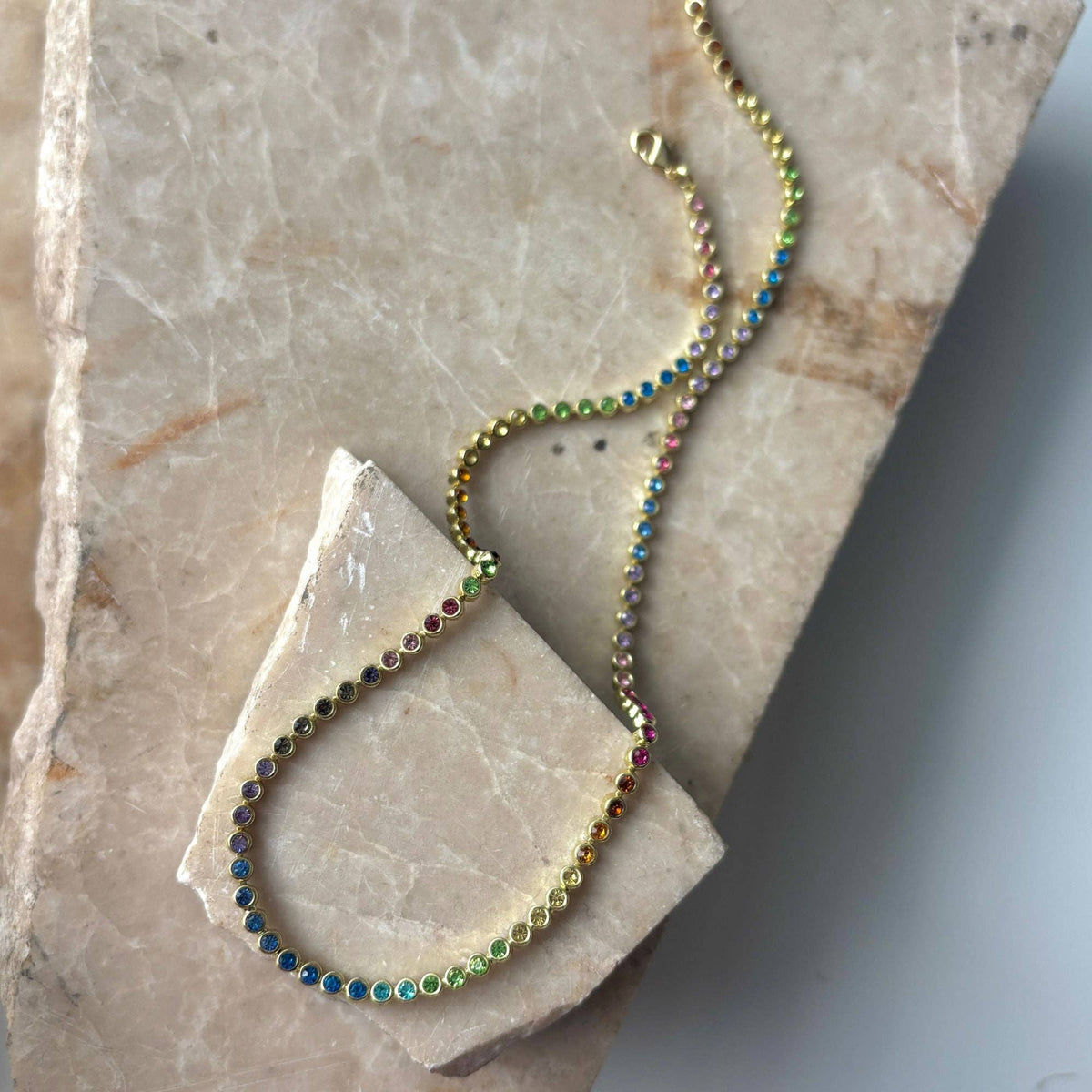 14k Gold Plated Rainbow Tennis Necklace