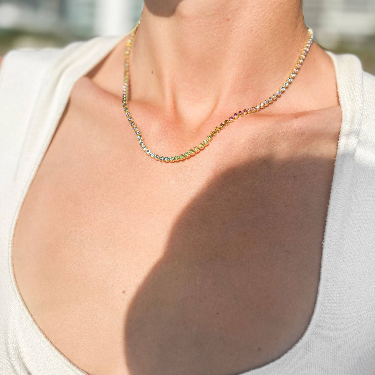 14k Gold Plated Rainbow Tennis Necklace